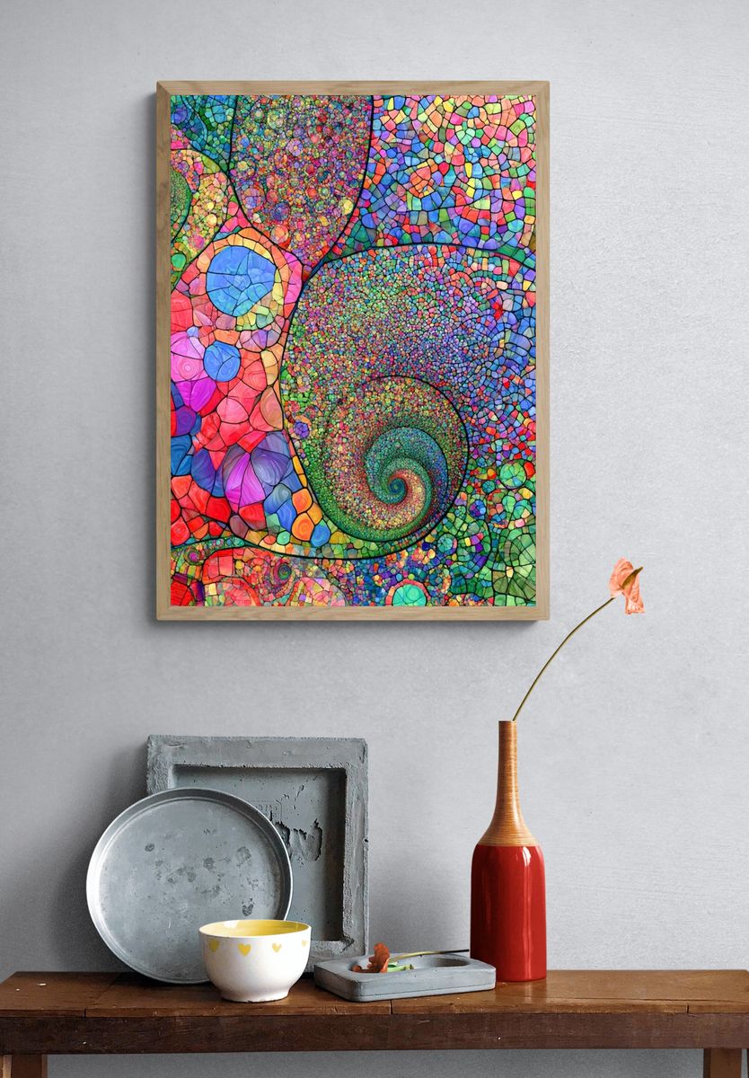 Colorful Mosaic Spiral Abstract Poster. — room view 3