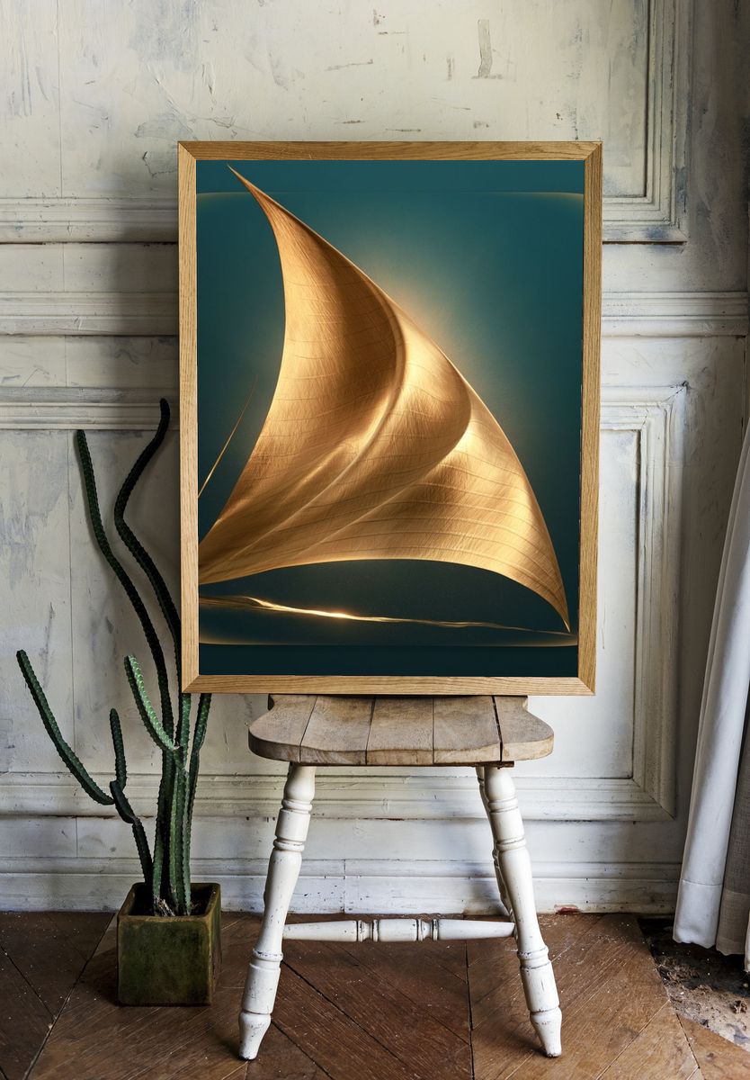 Golden Sail Abstract Print. — room view 1