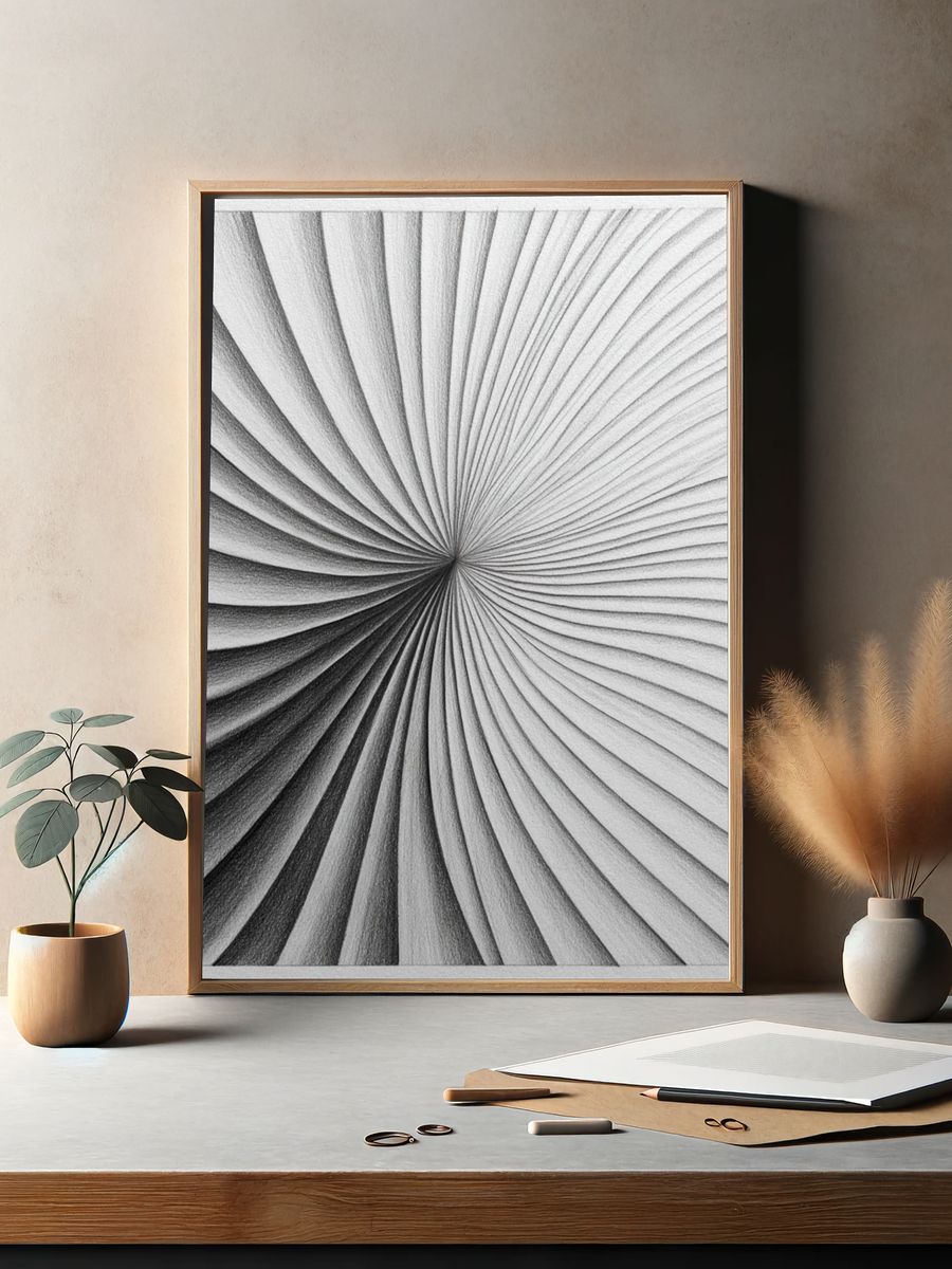 Monochrome Spiral Abstract Poster. — room view 2