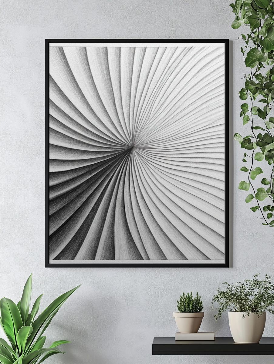 Monochrome Spiral Abstract Poster. — room view 4