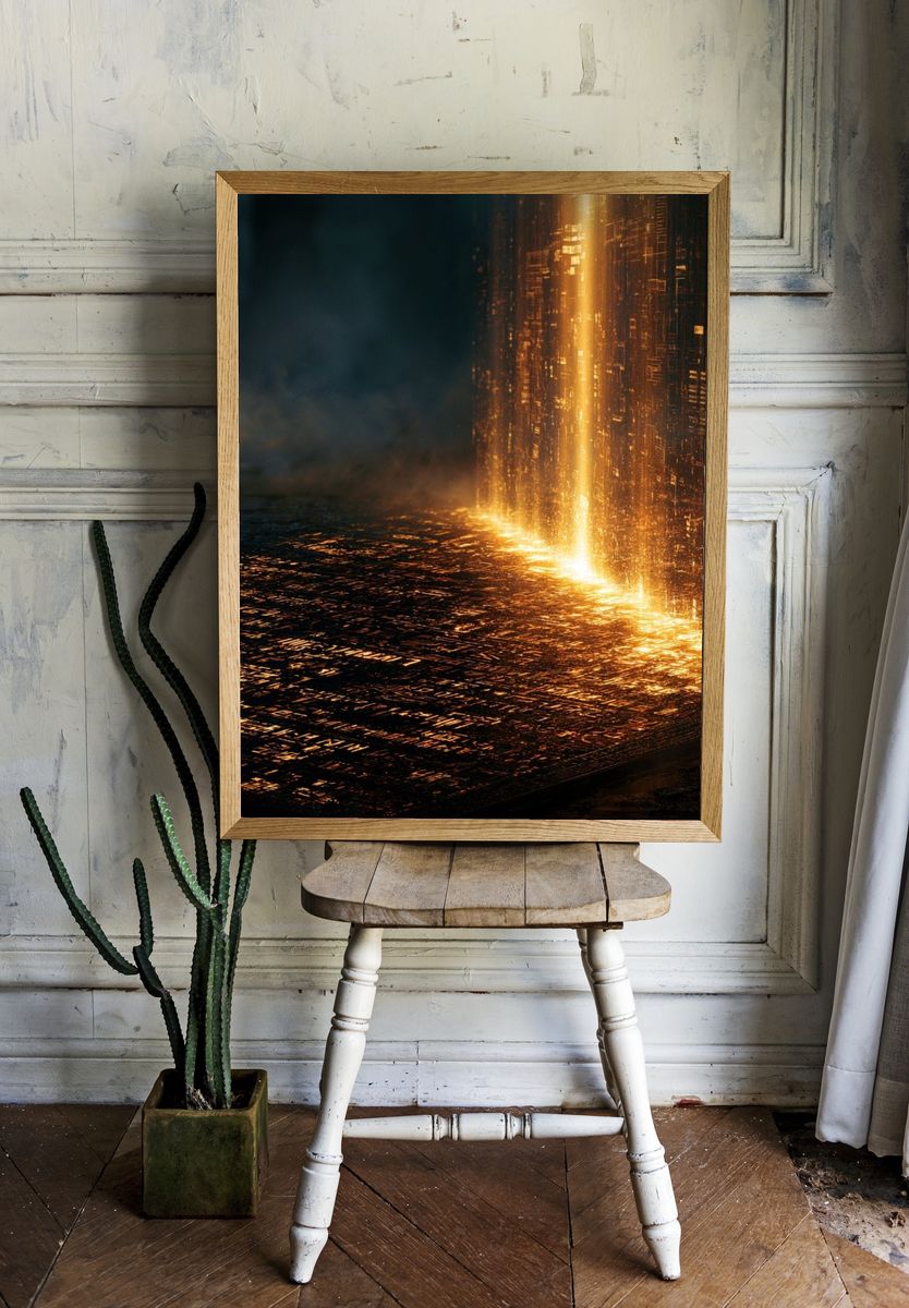 Golden Light Abstract Print. — room view 1