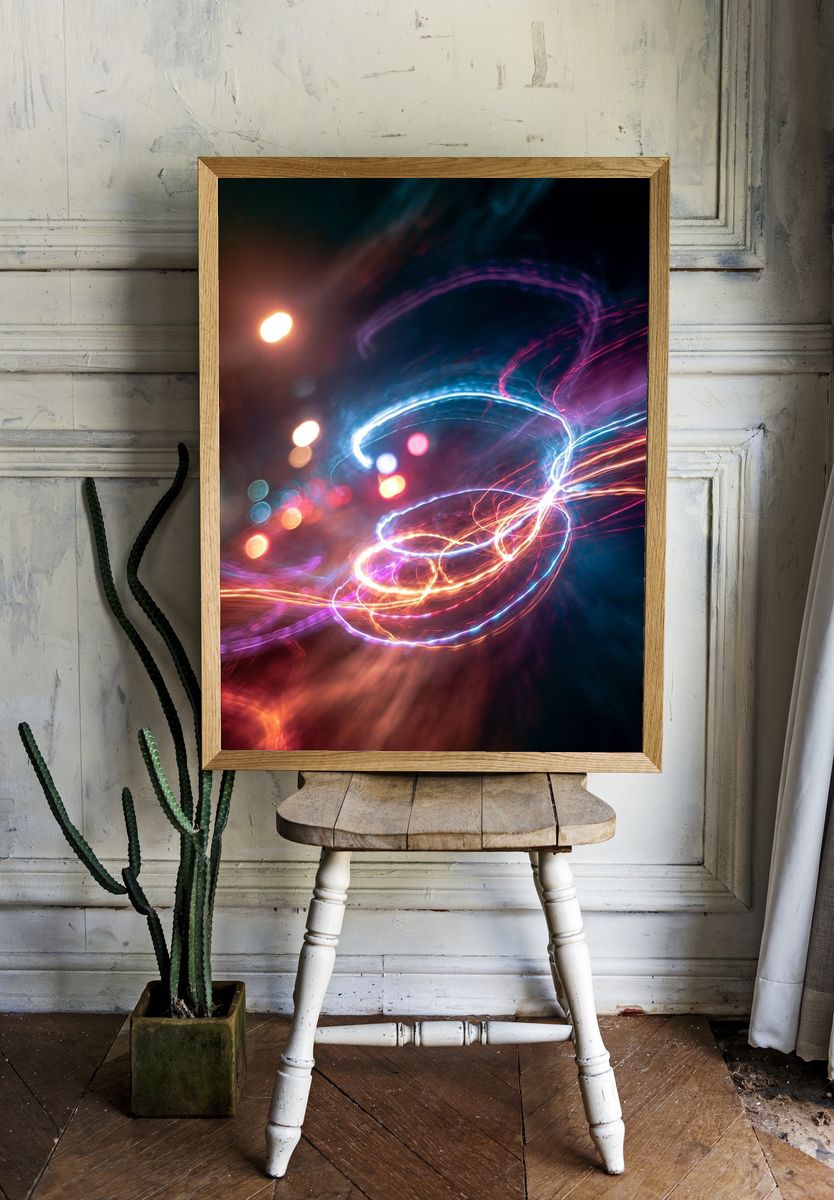 Neon Light Trails Abstract Poster. — room view 1