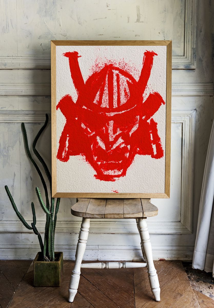 Red Mask Abstract Poster. — room view 1