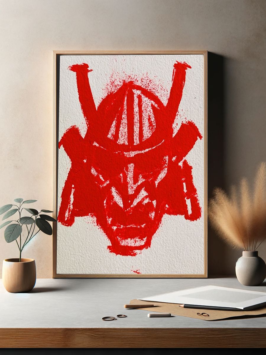 Red Mask Abstract Poster. — room view 2