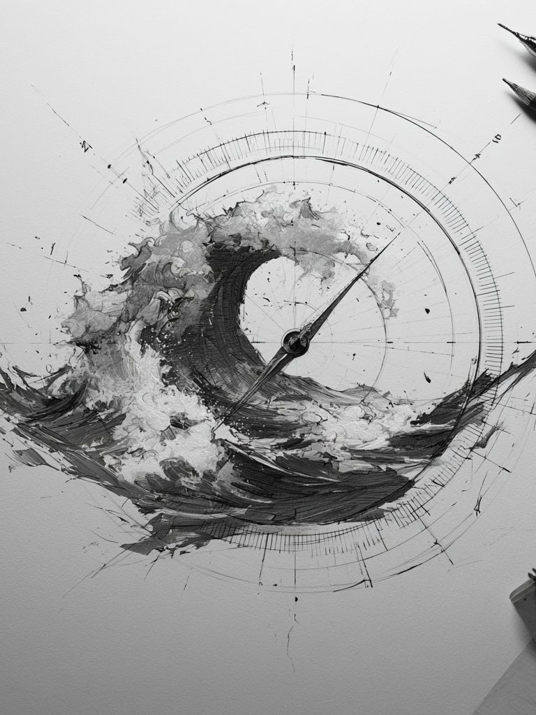 Abstract Compass Wave Print. poster — abstract art