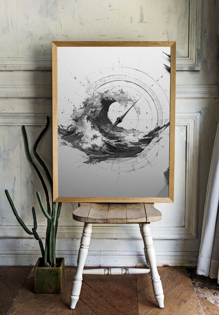 Abstract Compass Wave Print. — room view 1