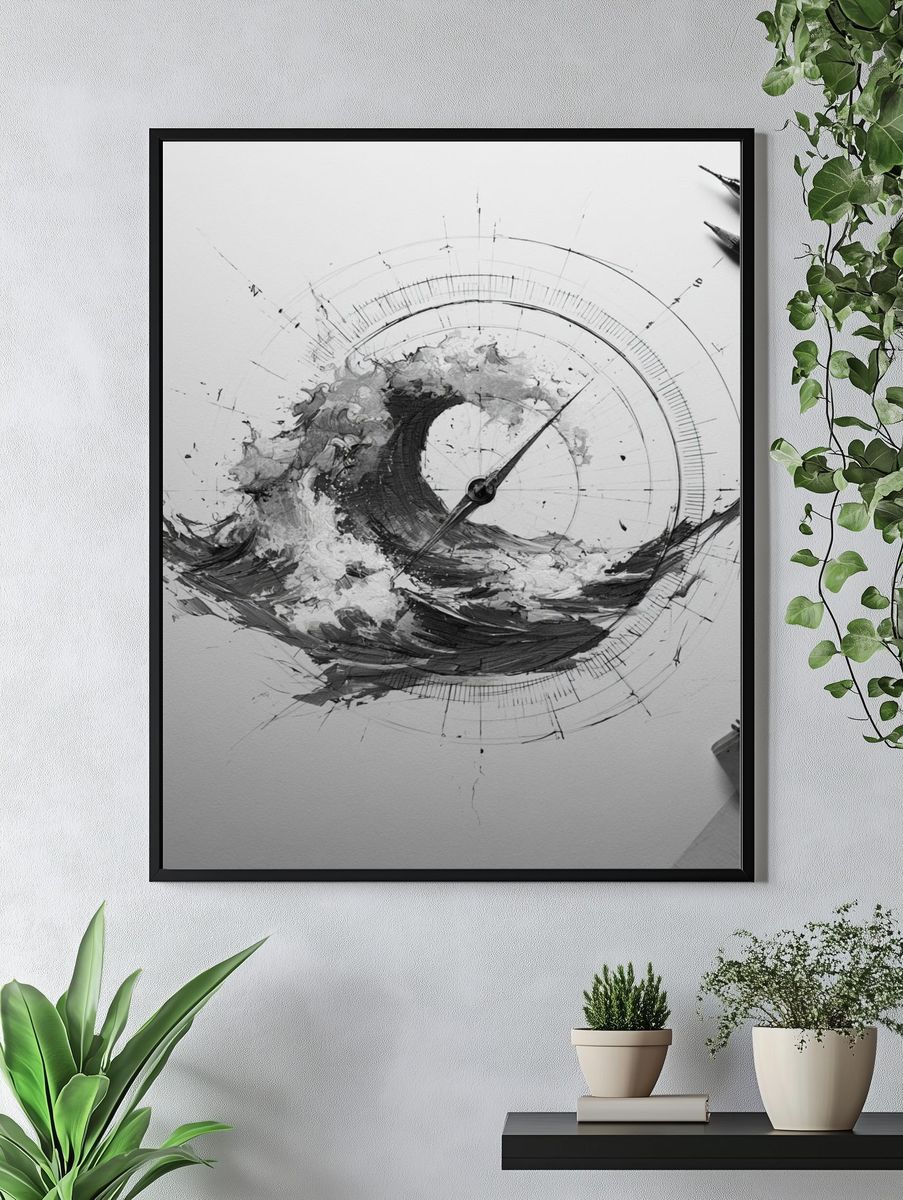 Abstract Compass Wave Print. — room view 4