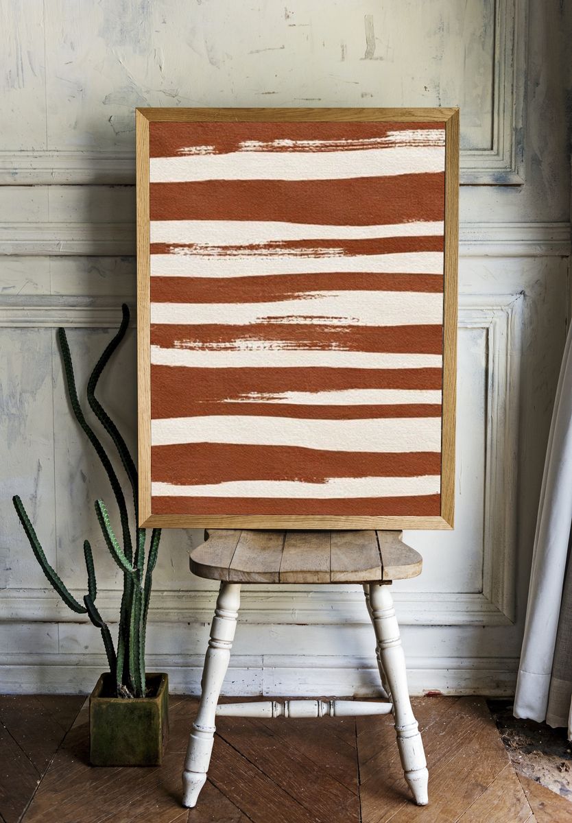 Terracotta Brush Stripe Abstract Poster. room preview
