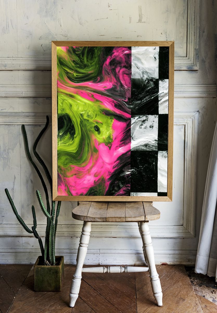 Neon Marble Swirl Abstract Poster. — room view 1