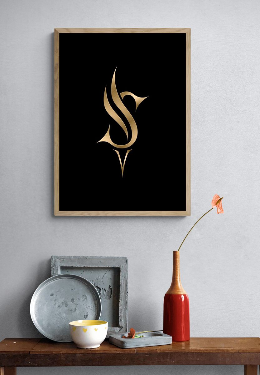 Golden Abstract Emblem Poster. — room view 3