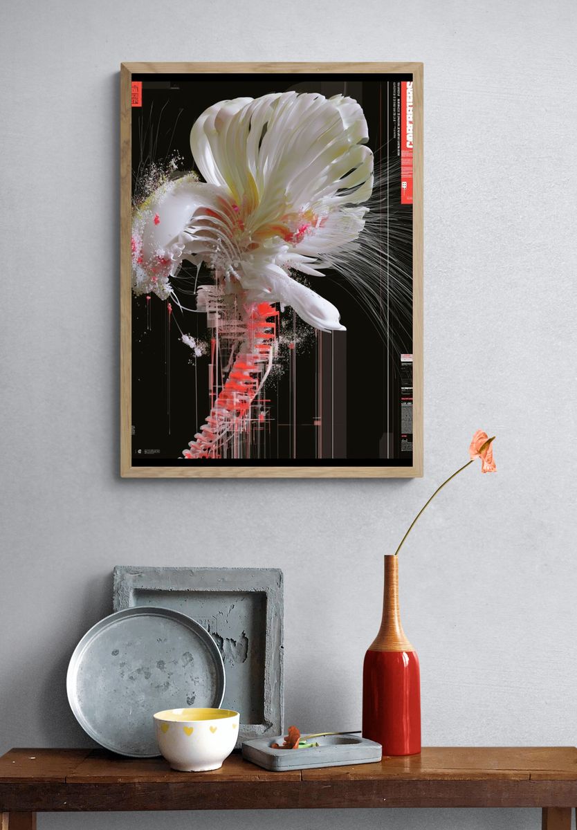 Abstract Floral Digital Art Poster. — room view 3