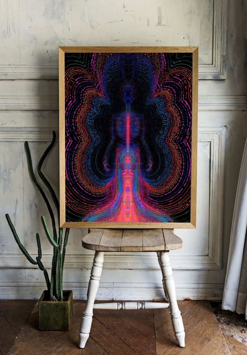 Neon Energy Figure Abstract Print. room preview