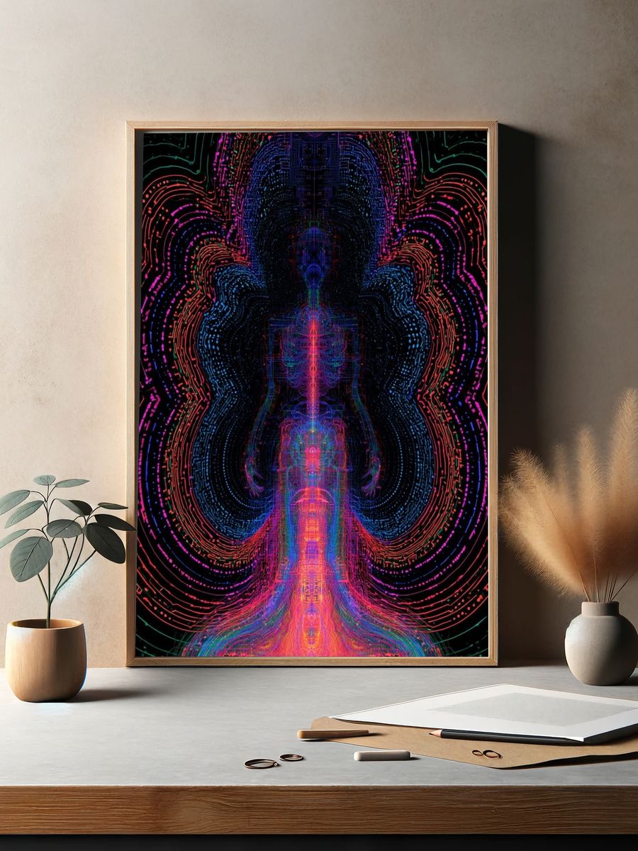 Neon Energy Figure Abstract Print. — room view 2