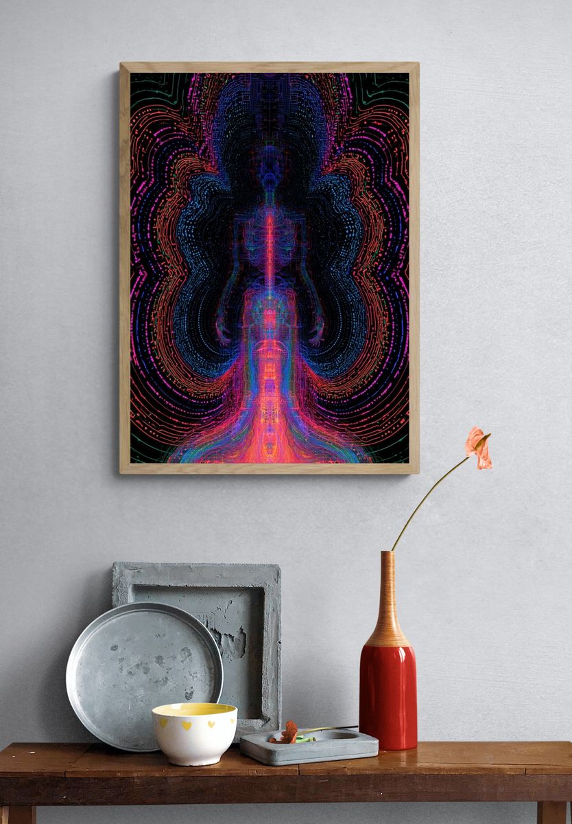Neon Energy Figure Abstract Print. — room view 3