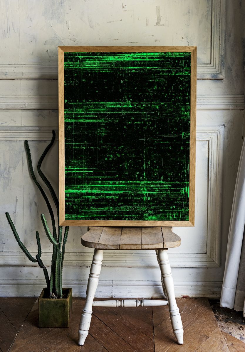 Neon Green Glitch Abstract Poster. room preview