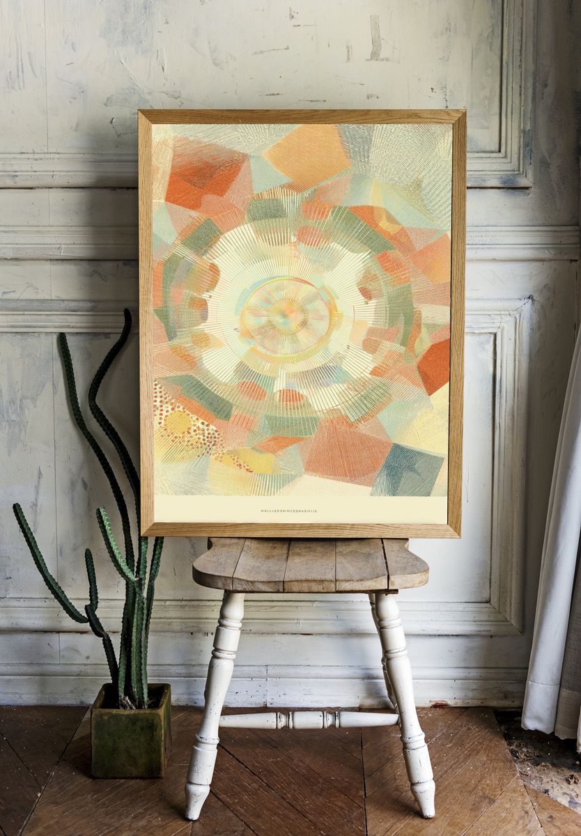 Pastel Geometric Sunburst Poster. — room view 1