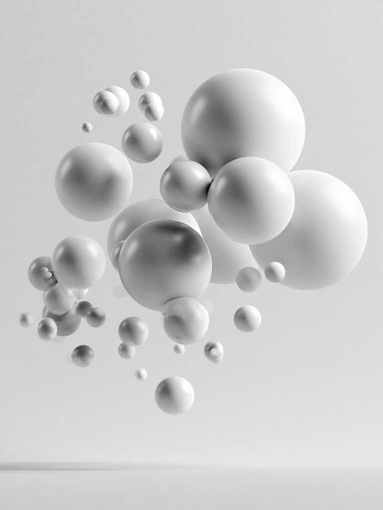 Floating White Spheres Abstract Poster. poster detail