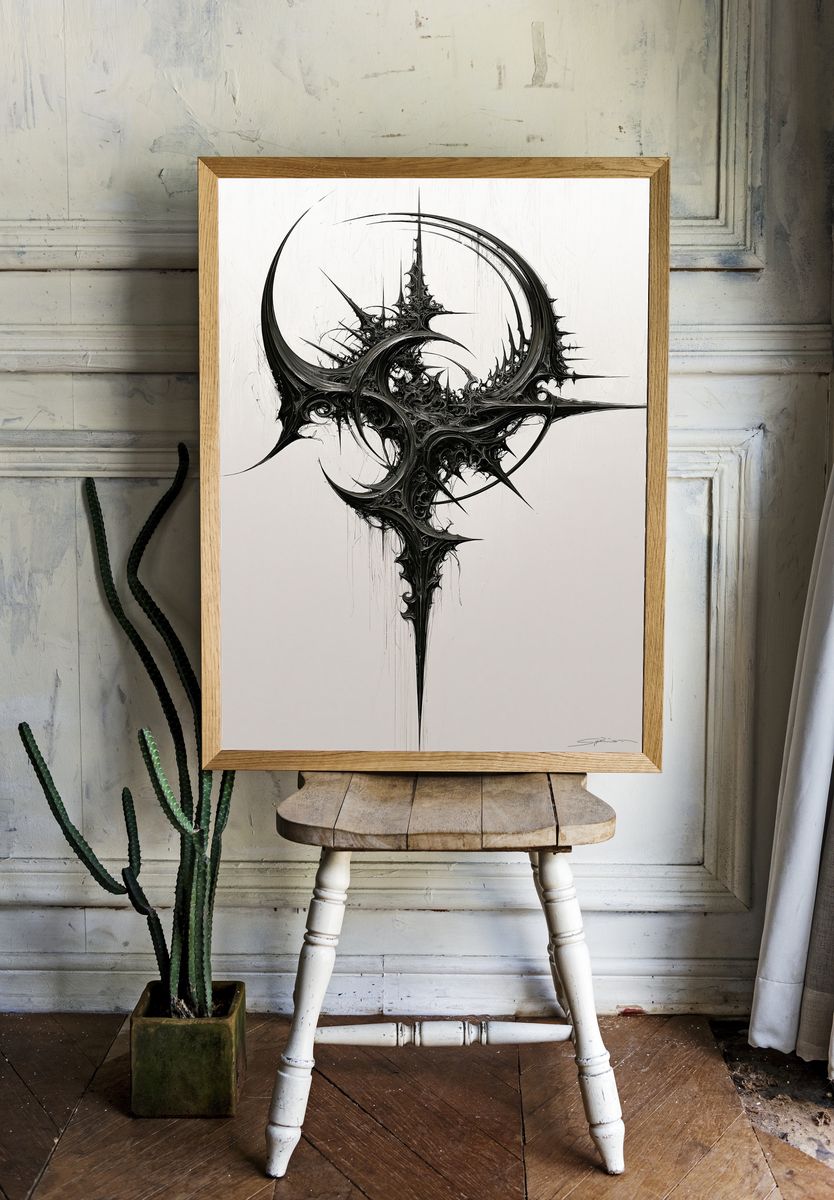Spiked Monochrome Abstract Poster. — room view 1