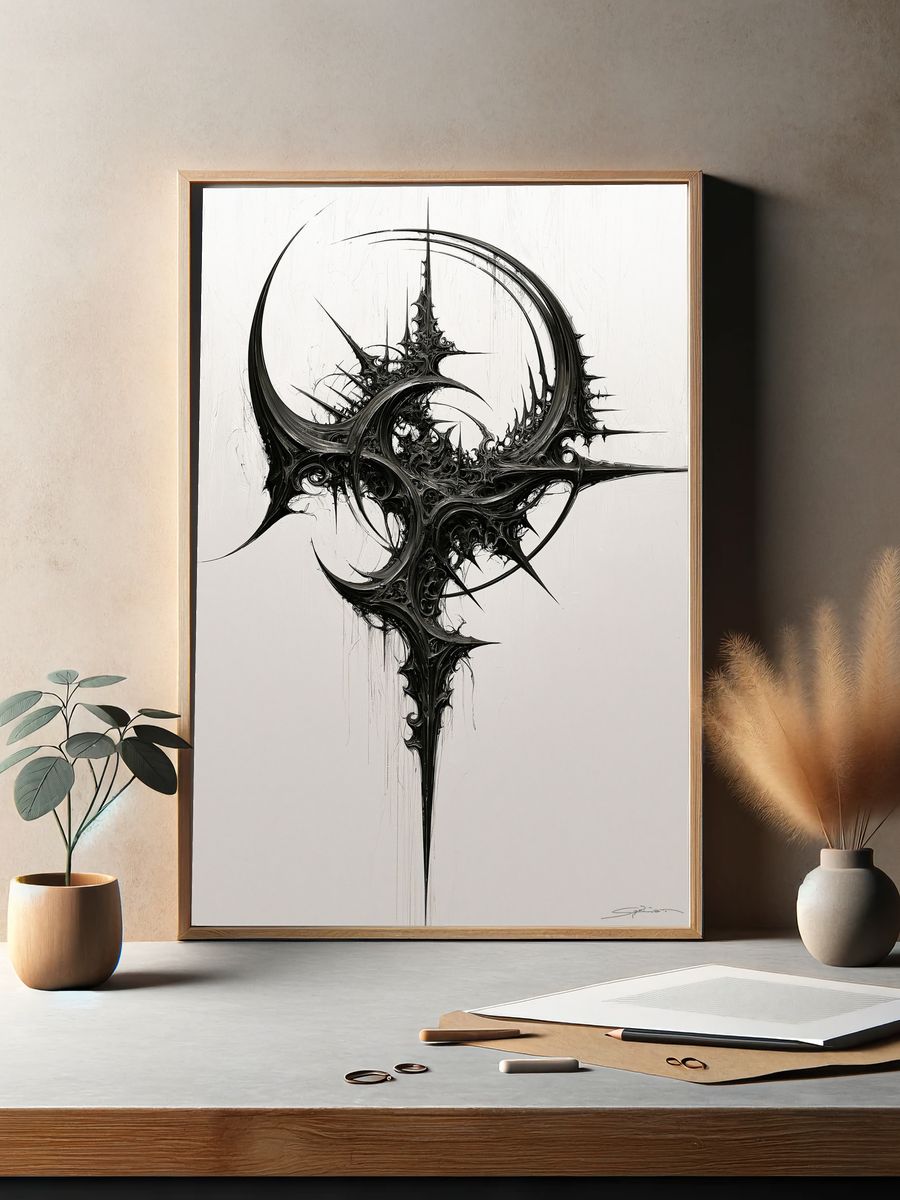Spiked Monochrome Abstract Poster. — room view 2