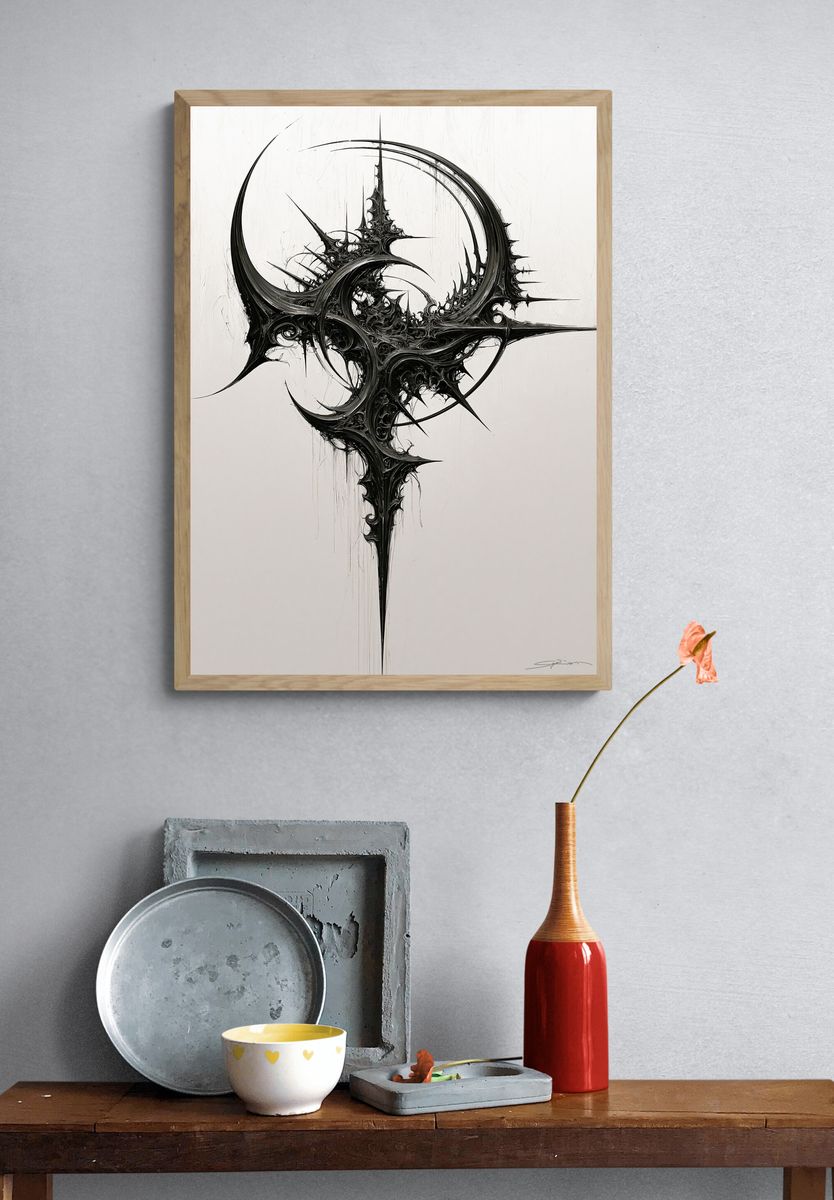 Spiked Monochrome Abstract Poster. — room view 3