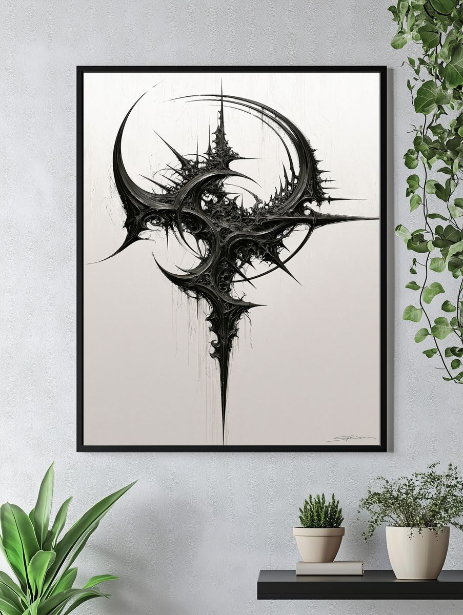 Spiked Monochrome Abstract Poster. — room view 4