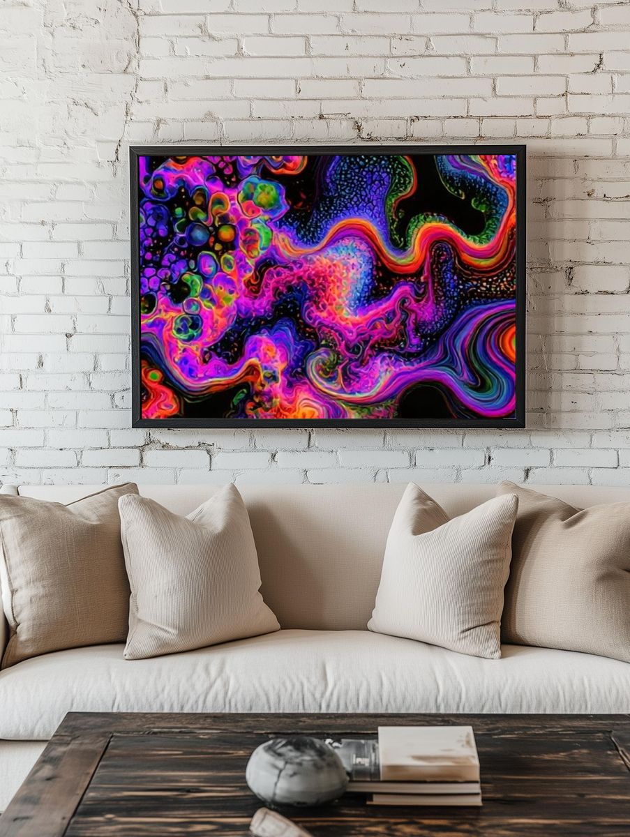 Neon Liquid Swirl Abstract Poster. — room view 1