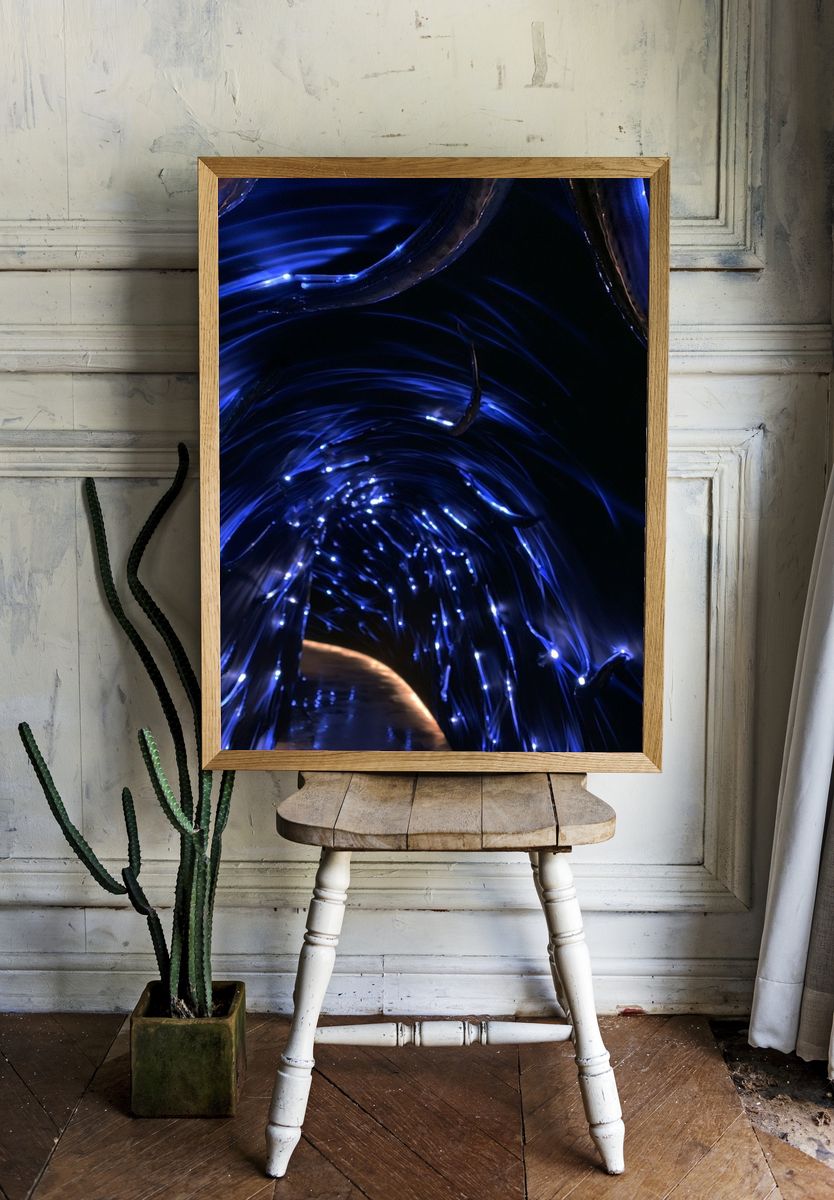 Neon Blue Fiber Tunnel Poster. — room view 1