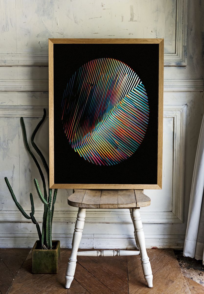 Neon Ribbon Orb Abstract Poster. room preview