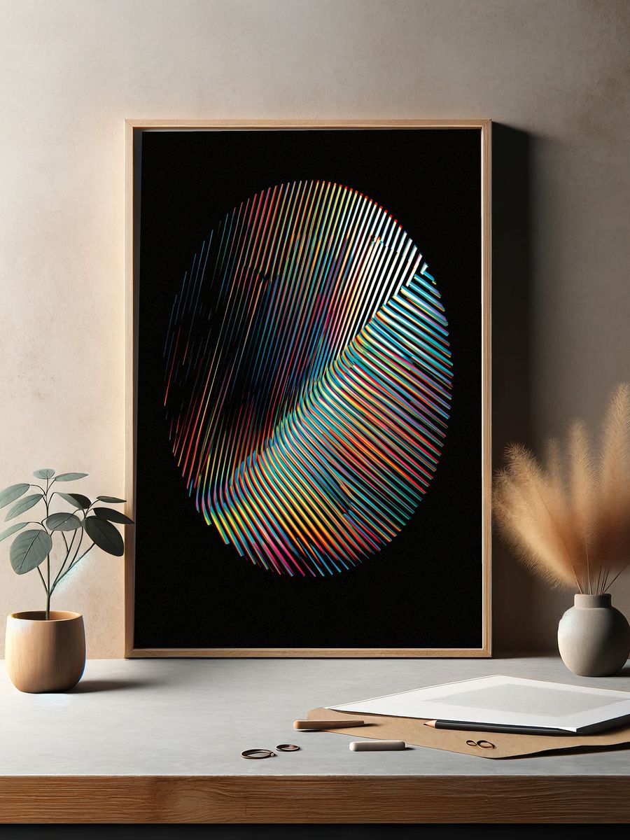Neon Ribbon Orb Abstract Poster. — room view 2