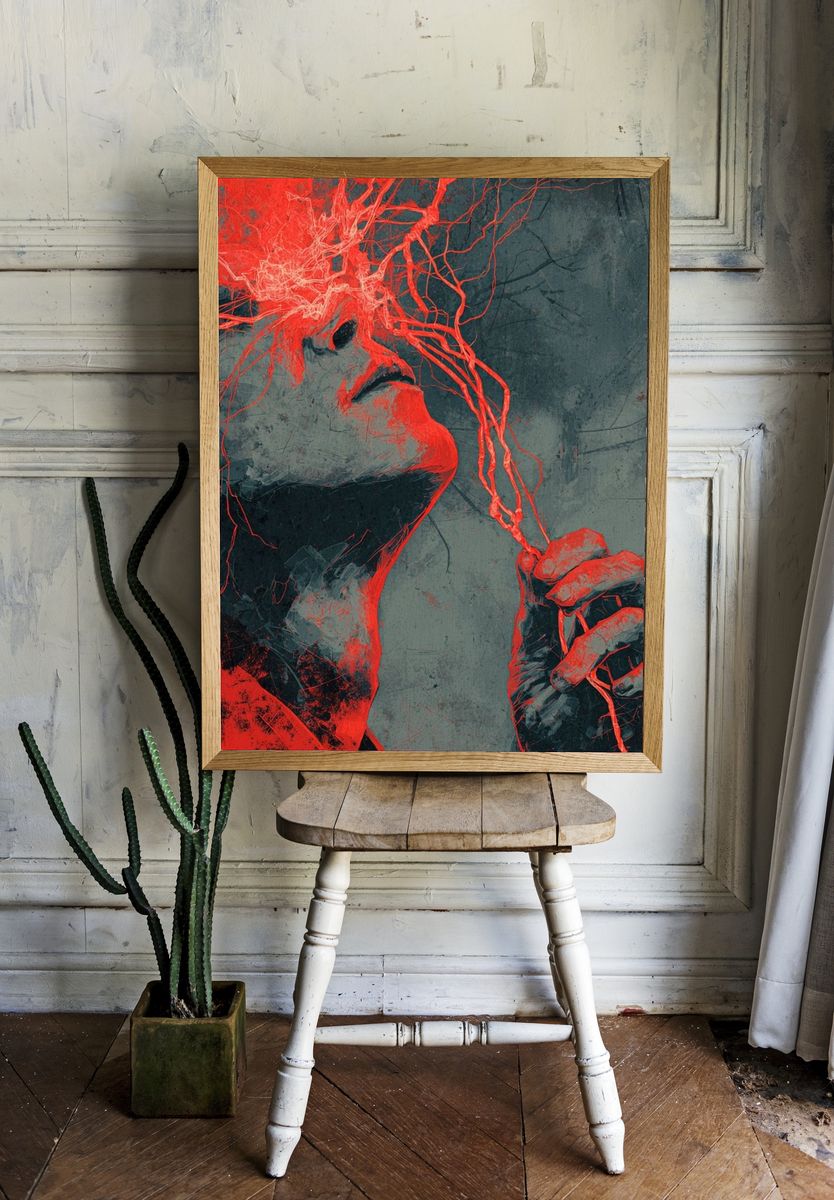 Crimson Mind Abstract Poster room preview