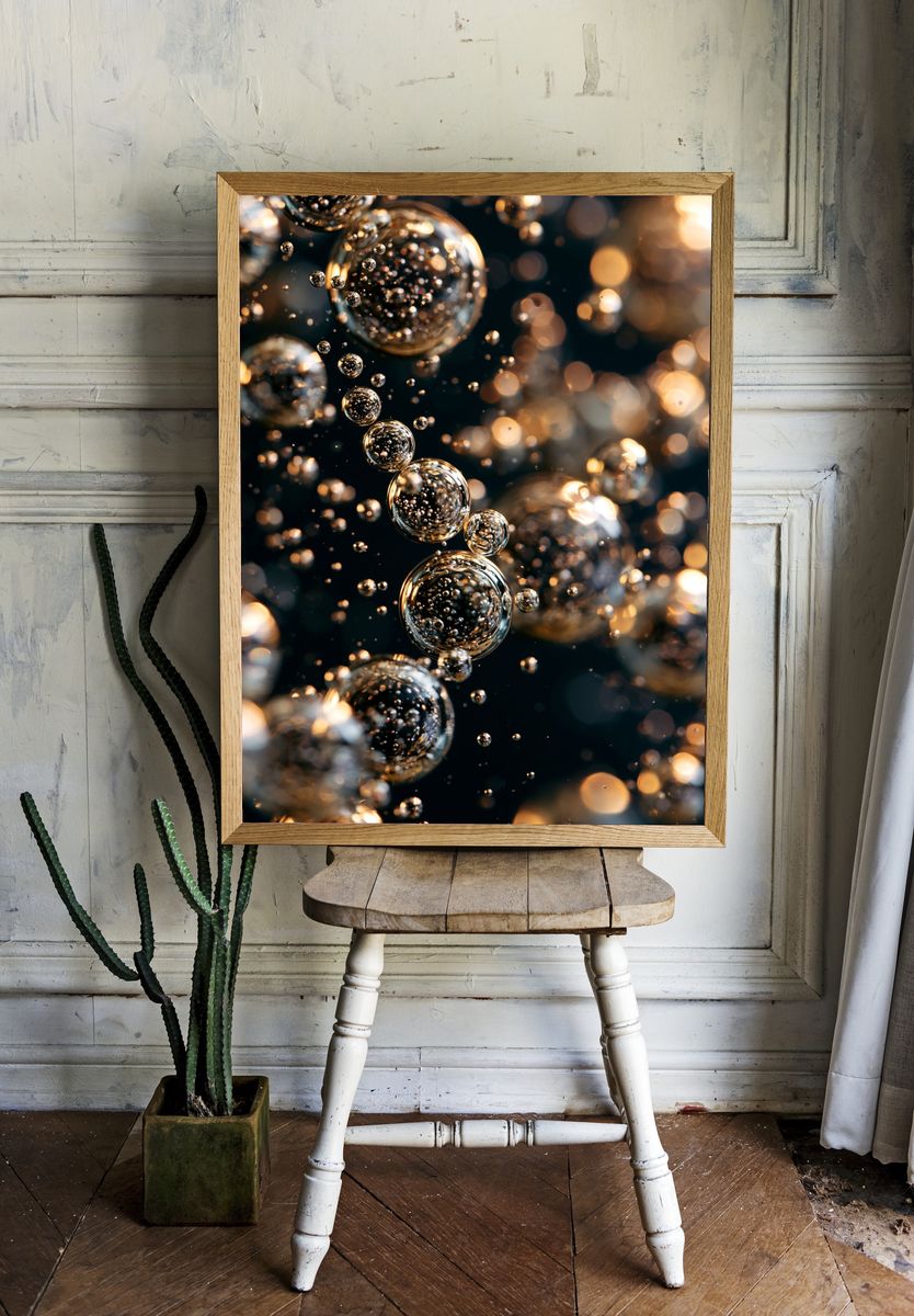 Golden Bubbles Abstract Poster. — room view 1