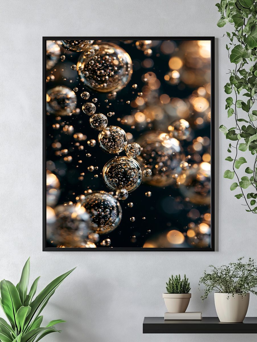 Golden Bubbles Abstract Poster. — room view 4