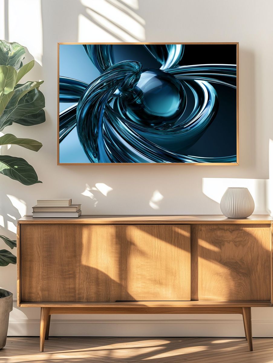 Blue Glass Orb Abstract Poster. — room view 3