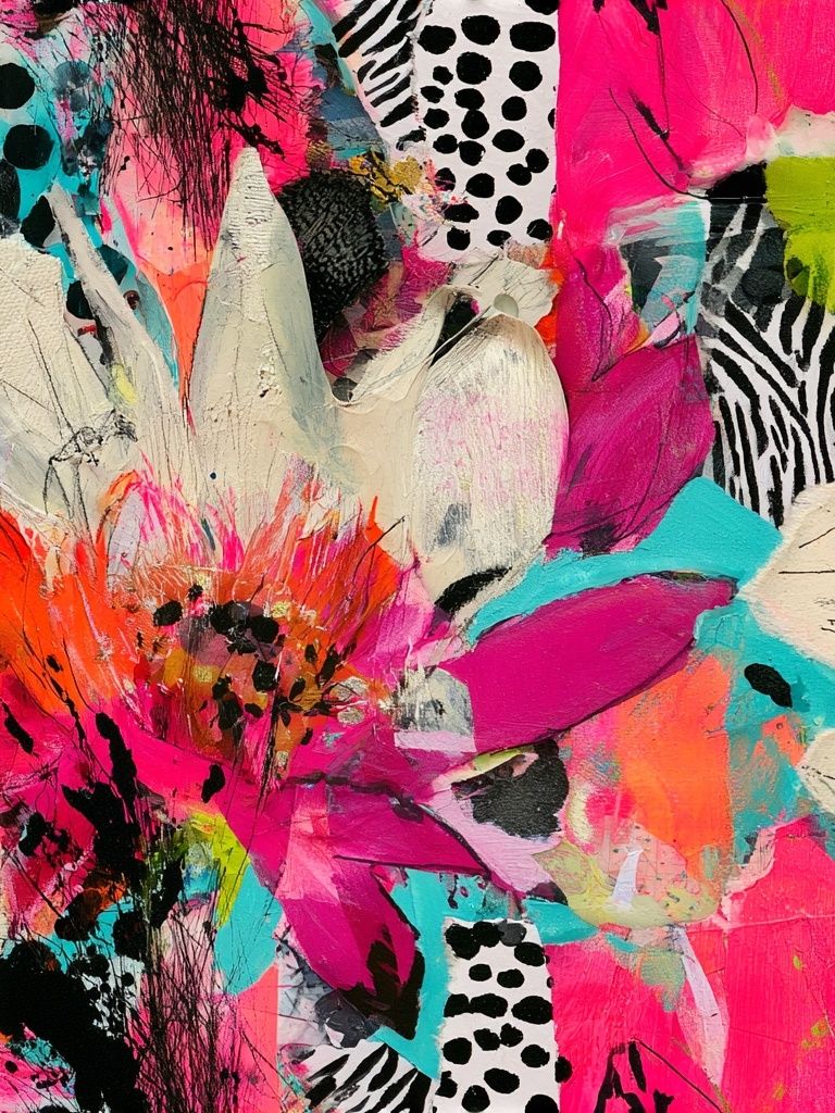 Neon Floral Collage Abstract Print. poster detail