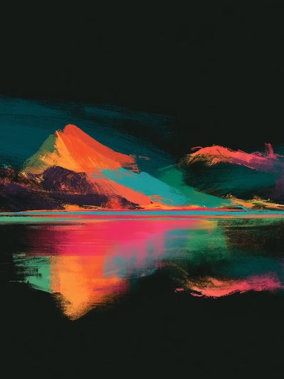 Neon Mountain Reflection Abstract Poster.
