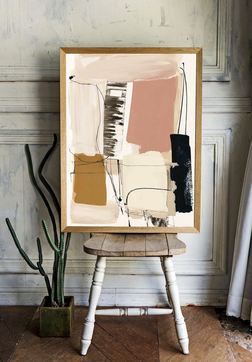 Neutral Abstract Blocks Poster. — room view 1