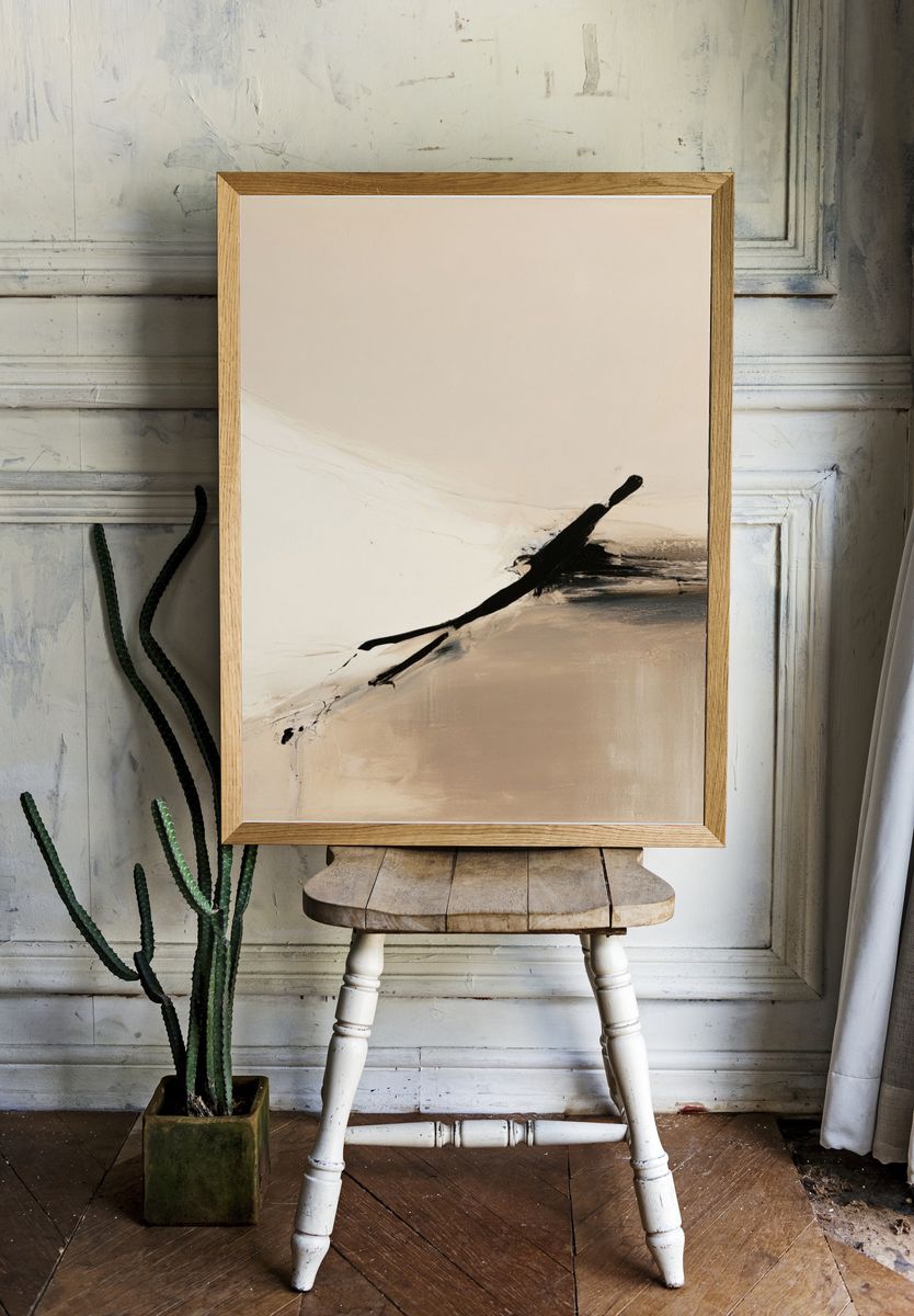 Neutral Ink Sweep Abstract Poster. room preview