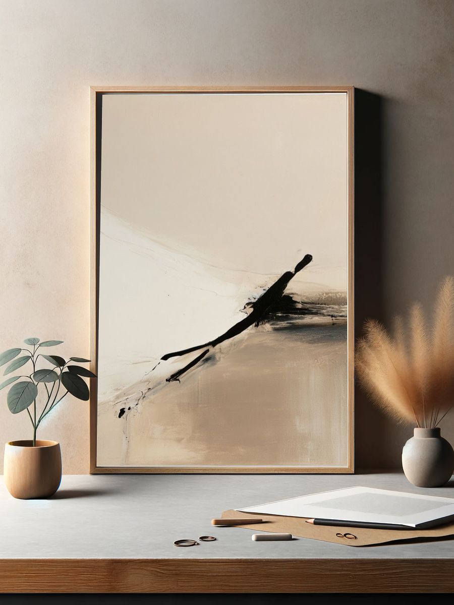Neutral Ink Sweep Abstract Poster. — room view 2