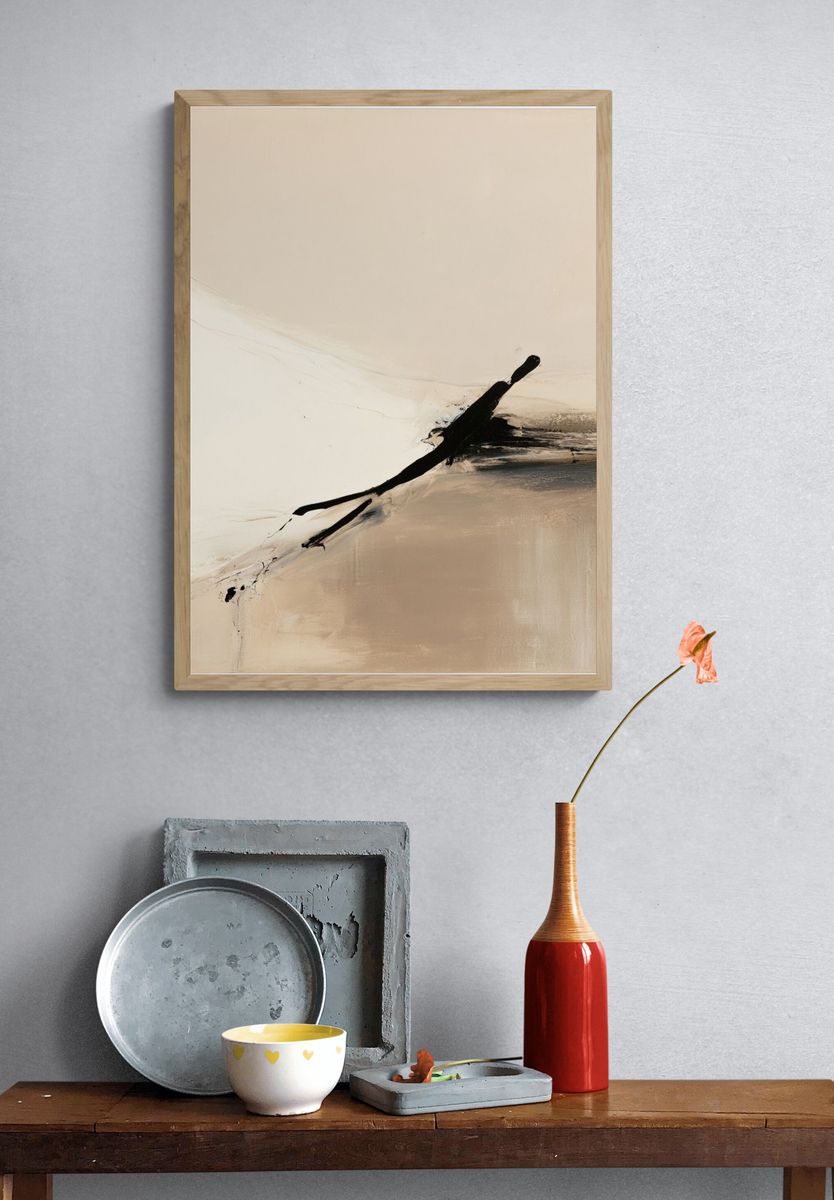 Neutral Ink Sweep Abstract Poster. — room view 3