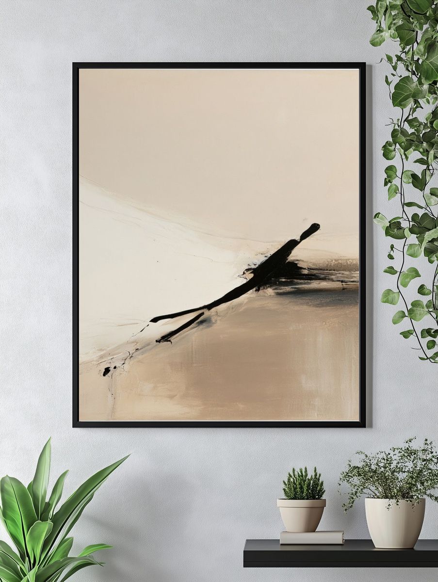Neutral Ink Sweep Abstract Poster. — room view 4