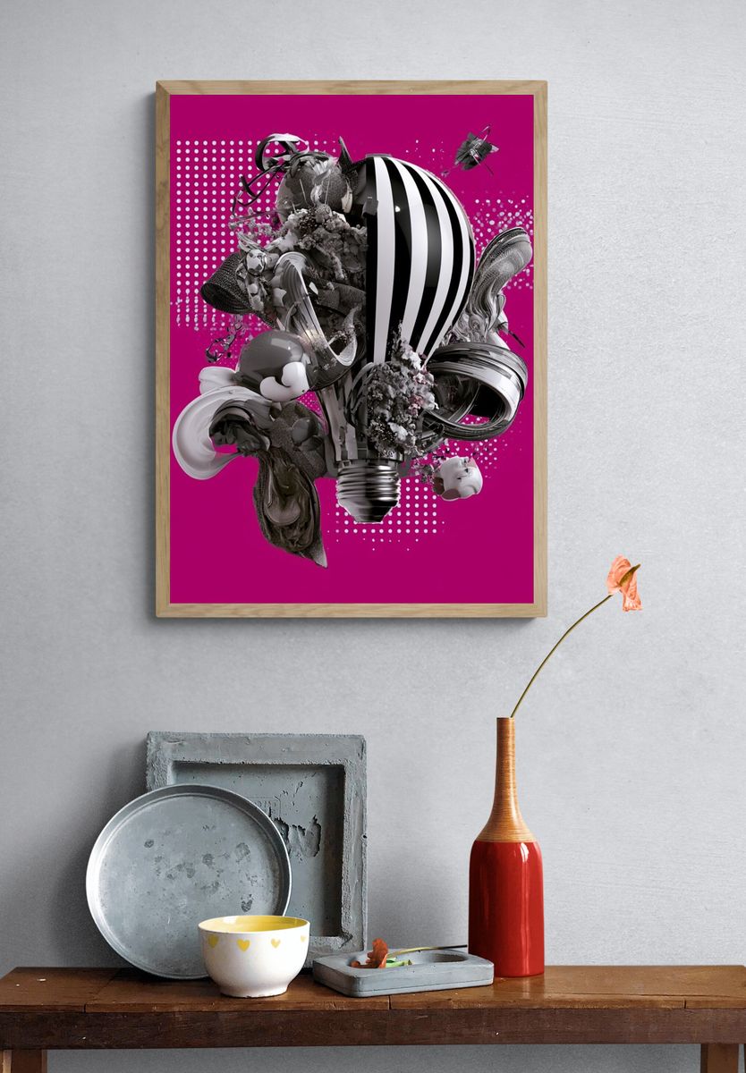 Surreal Lightbulb Abstract Poster. — room view 3