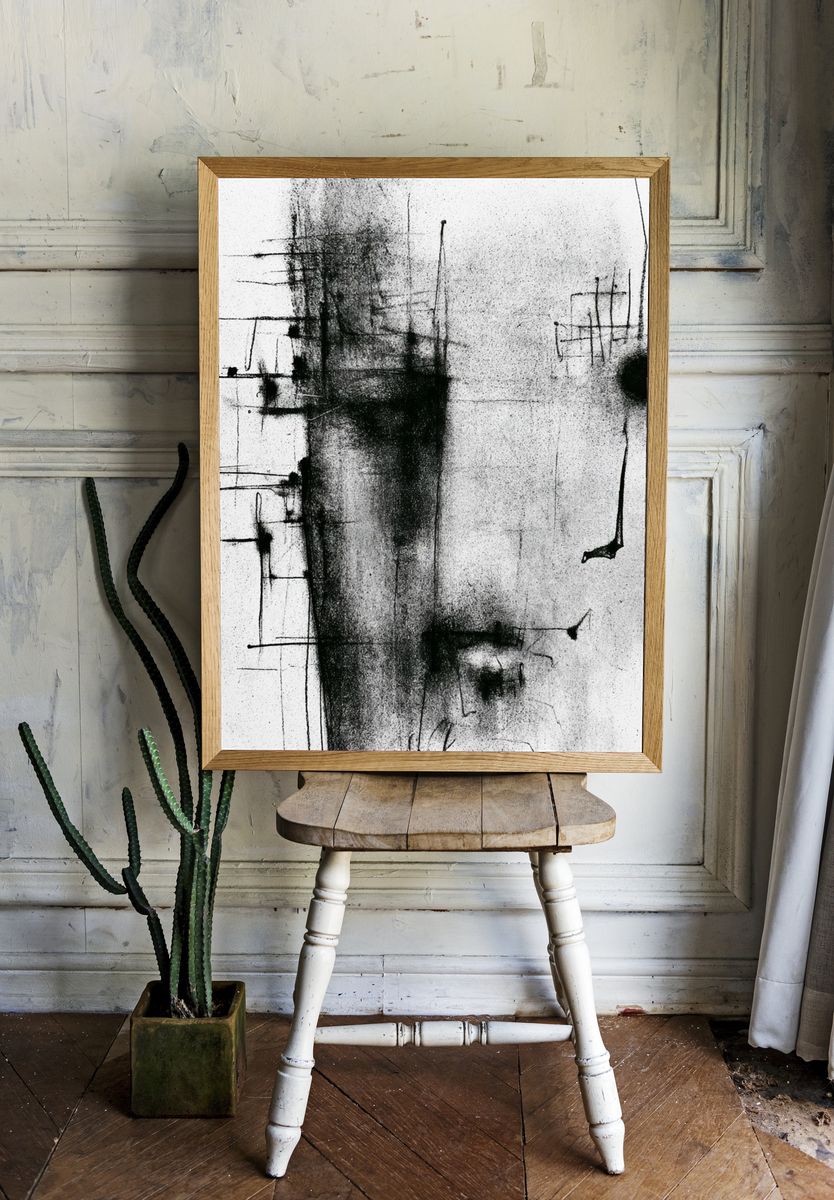 Monochrome Ink Abstract Poster. — room view 1
