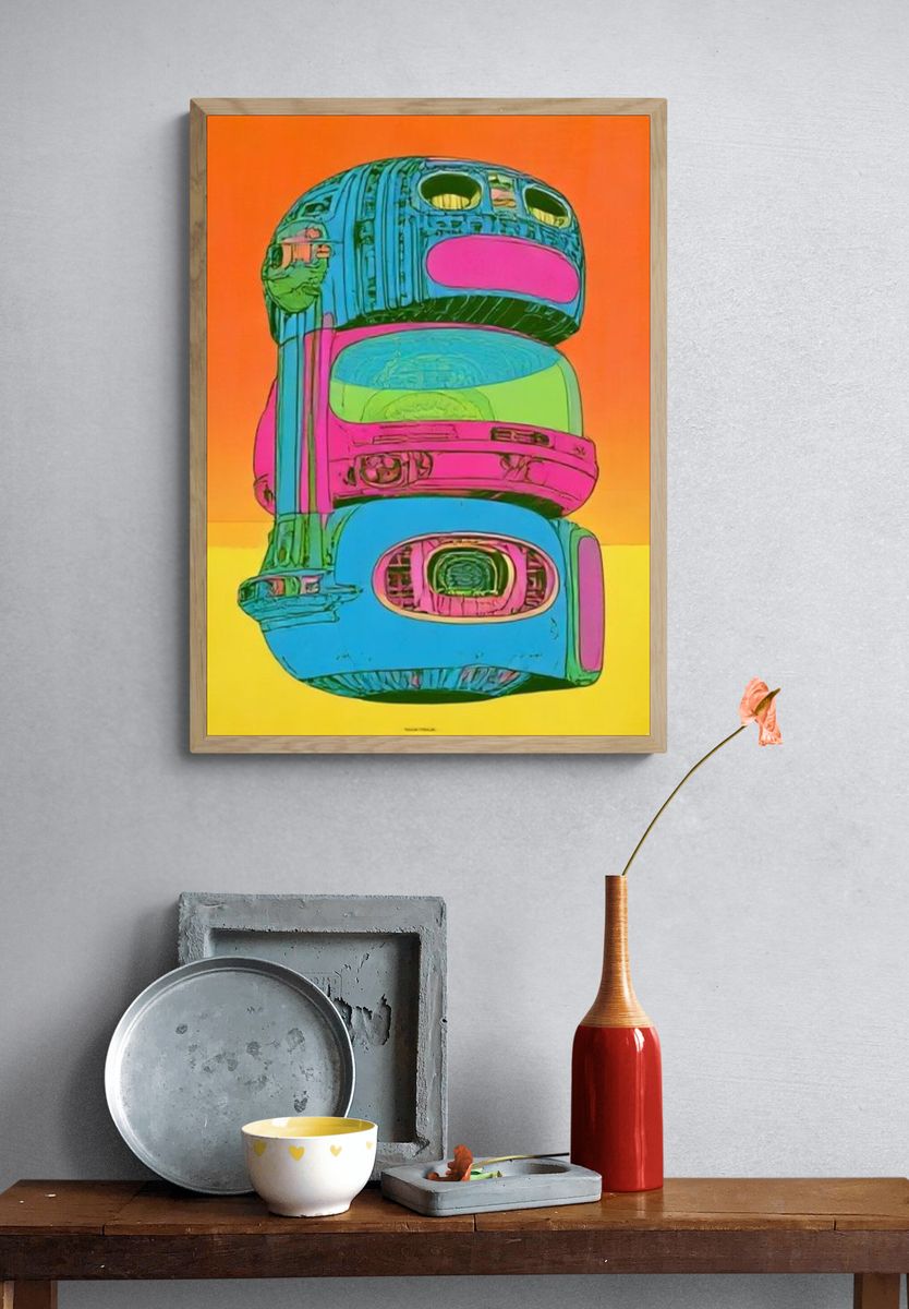 Neon Totem Abstract Poster. — room view 3