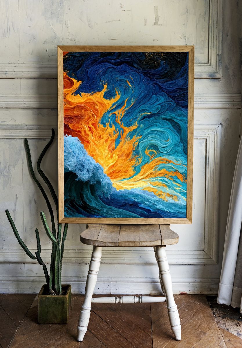 Ocean Flame Abstract Poster. — room view 1