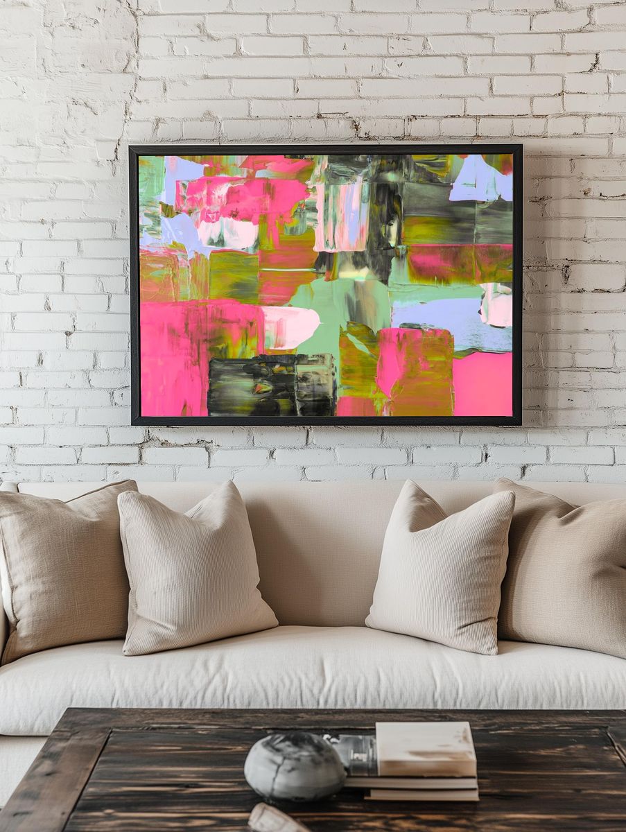 Abstract background wallpaper, green pink. room preview