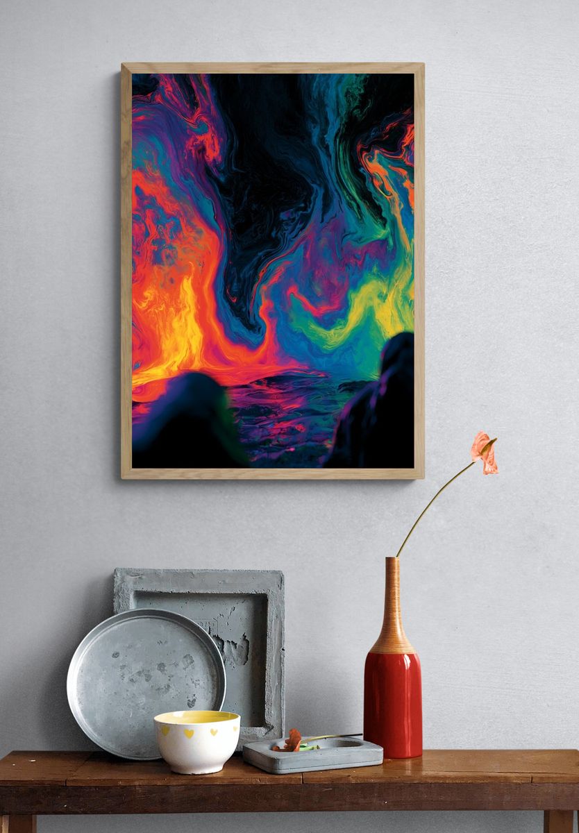 Neon Lava Swirl Abstract Poster. — room view 3