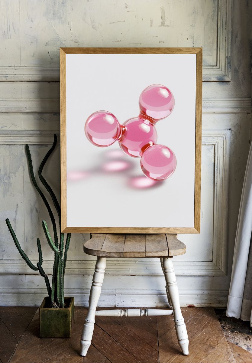 Pink Glass Molecule Abstract Poster. — room view 1