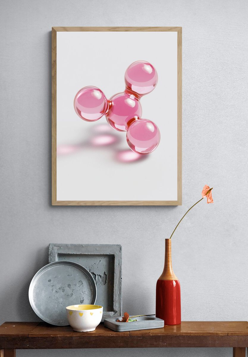 Pink Glass Molecule Abstract Poster. — room view 3