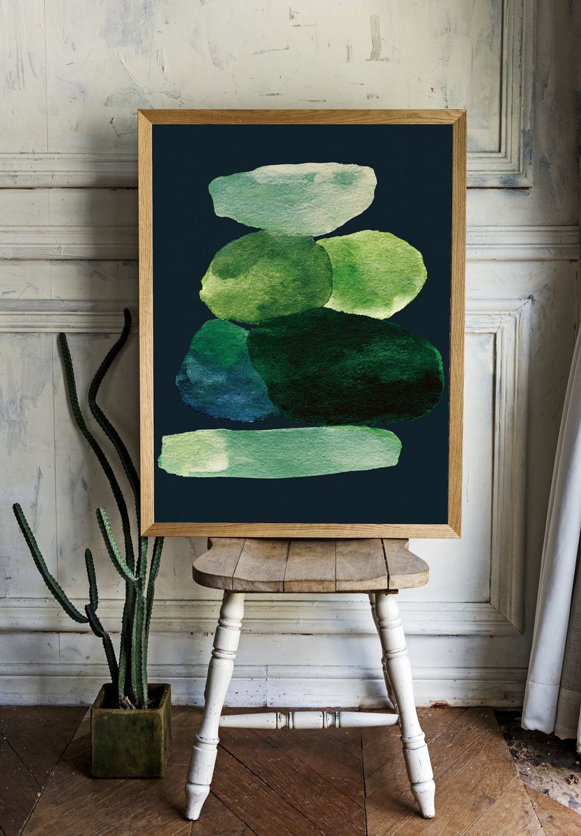 Emerald Stone Stack Abstract Poster. — room view 1