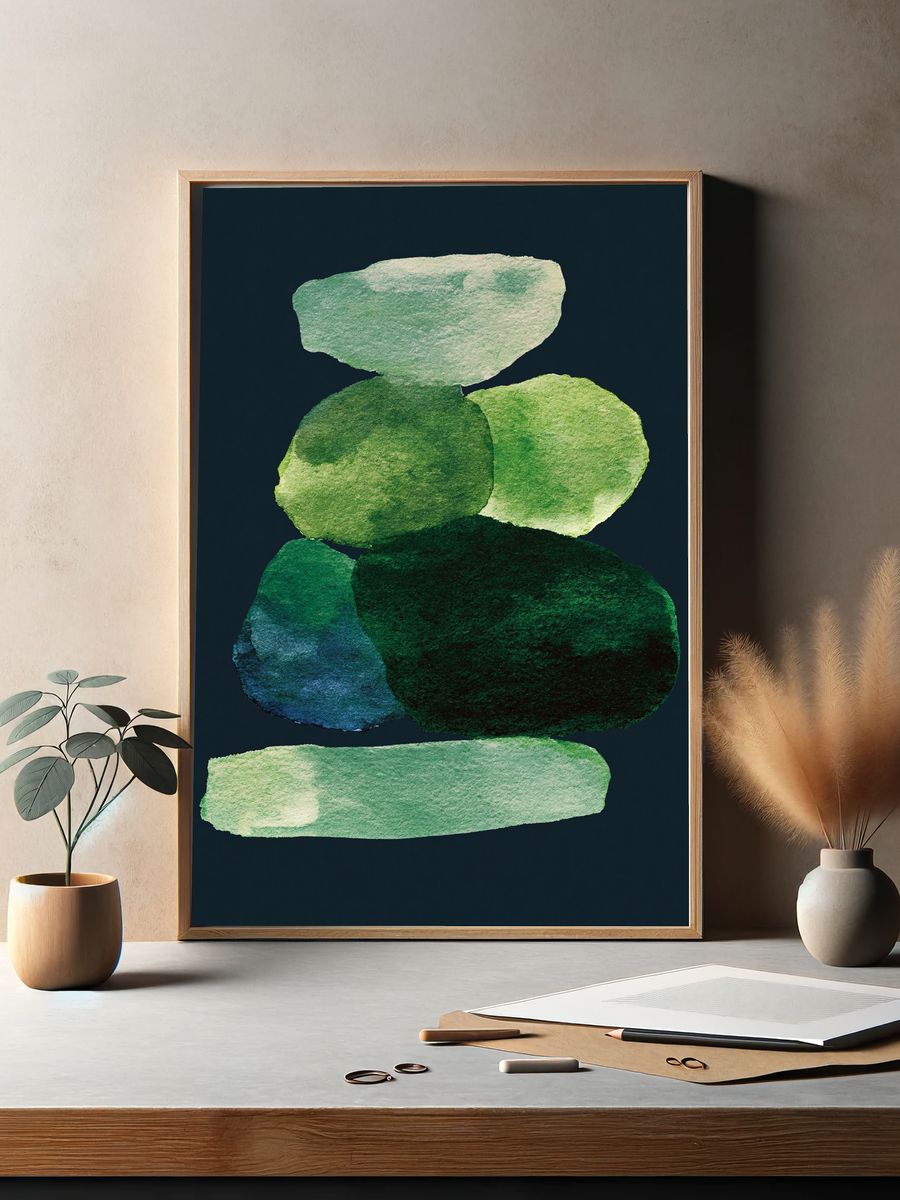 Emerald Stone Stack Abstract Poster. — room view 2
